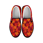 Autumn Maple Leaves Pattern Print Black Slip On Shoes