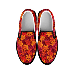 Autumn Maple Leaves Pattern Print Black Slip On Shoes