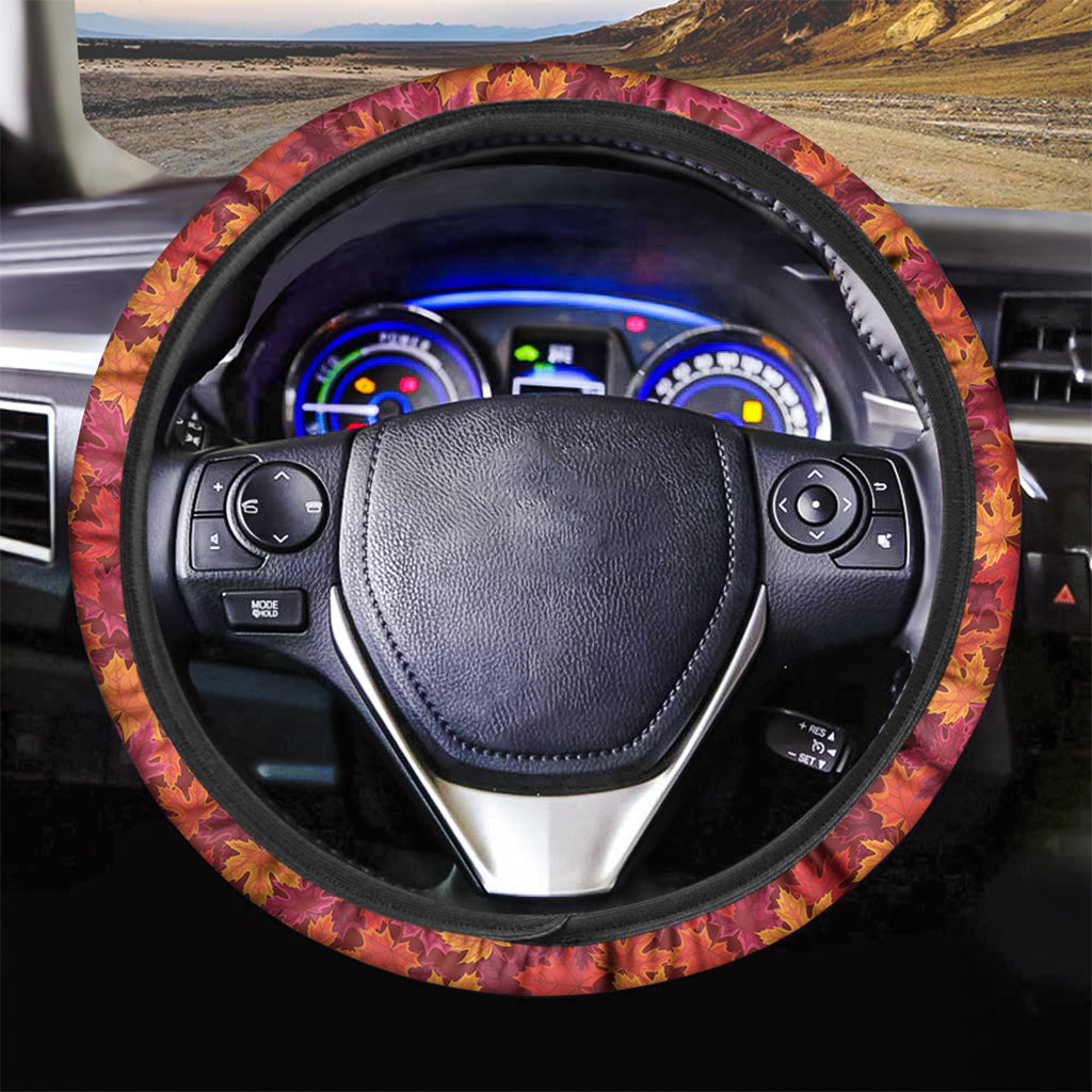 Autumn Maple Leaves Pattern Print Car Steering Wheel Cover