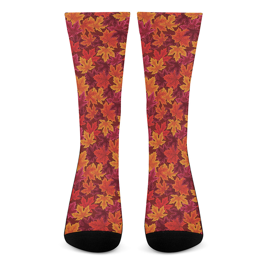 Autumn Maple Leaves Pattern Print Crew Socks