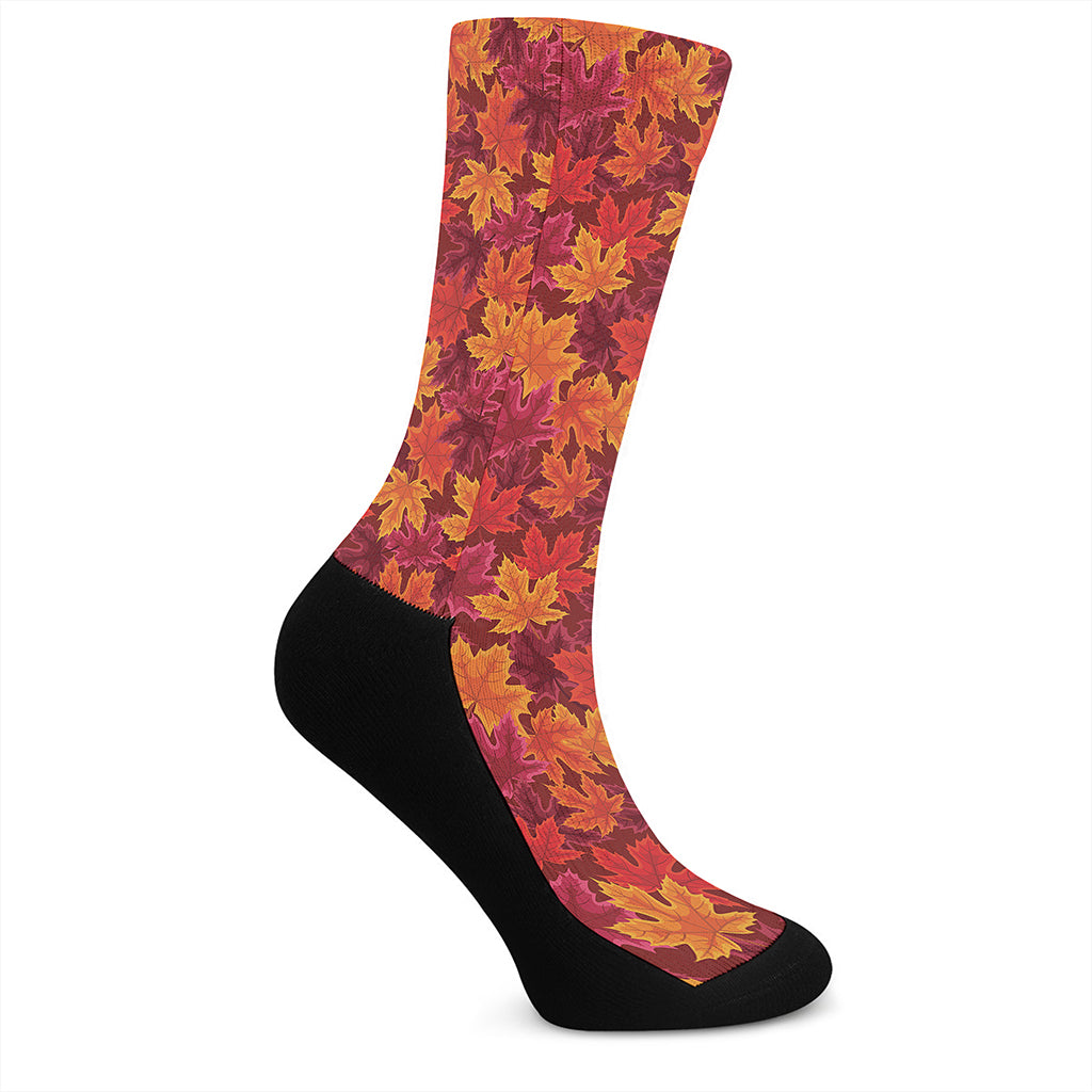 Autumn Maple Leaves Pattern Print Crew Socks