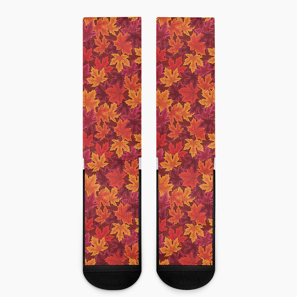 Autumn Maple Leaves Pattern Print Crew Socks