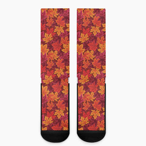 Autumn Maple Leaves Pattern Print Crew Socks