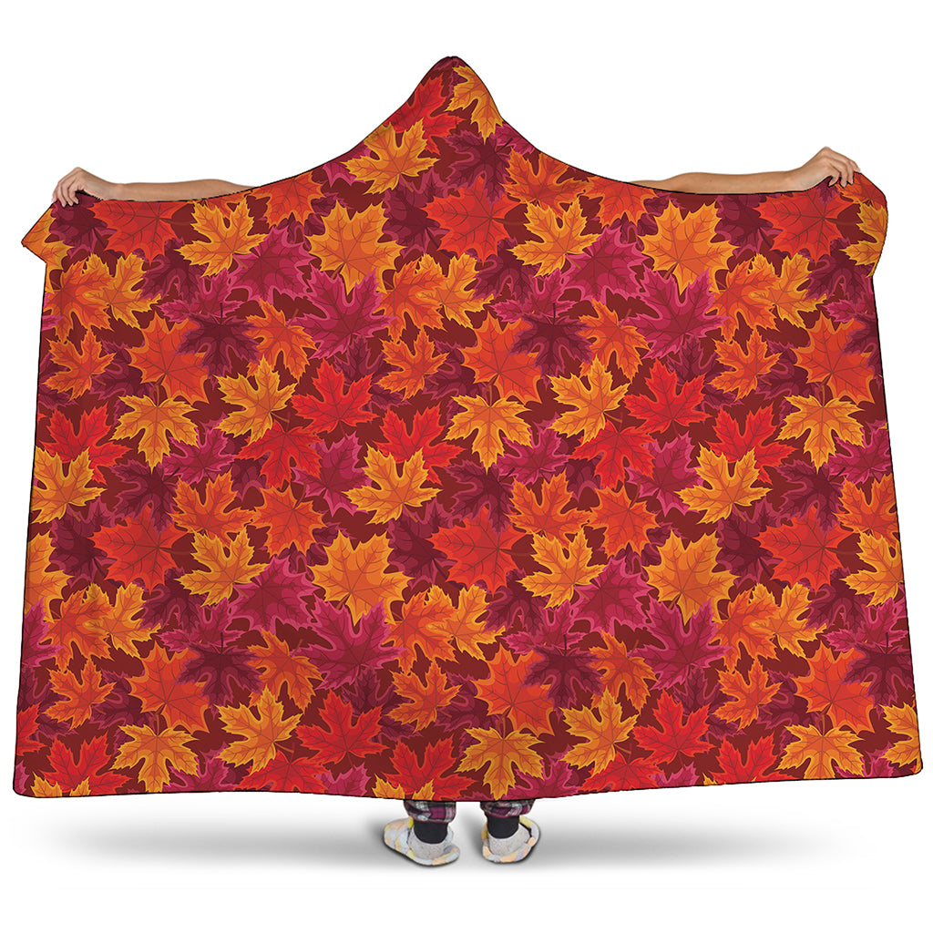 Autumn Maple Leaves Pattern Print Hooded Blanket