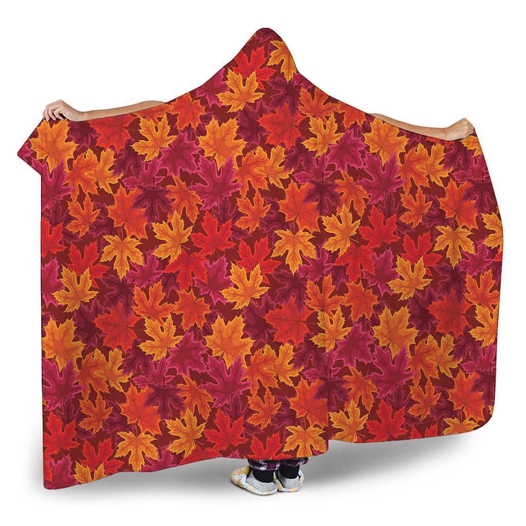 Autumn Maple Leaves Pattern Print Hooded Blanket