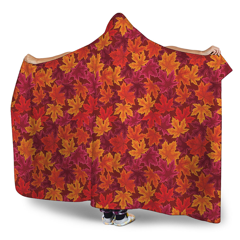 Autumn Maple Leaves Pattern Print Hooded Blanket