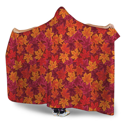 Autumn Maple Leaves Pattern Print Hooded Blanket