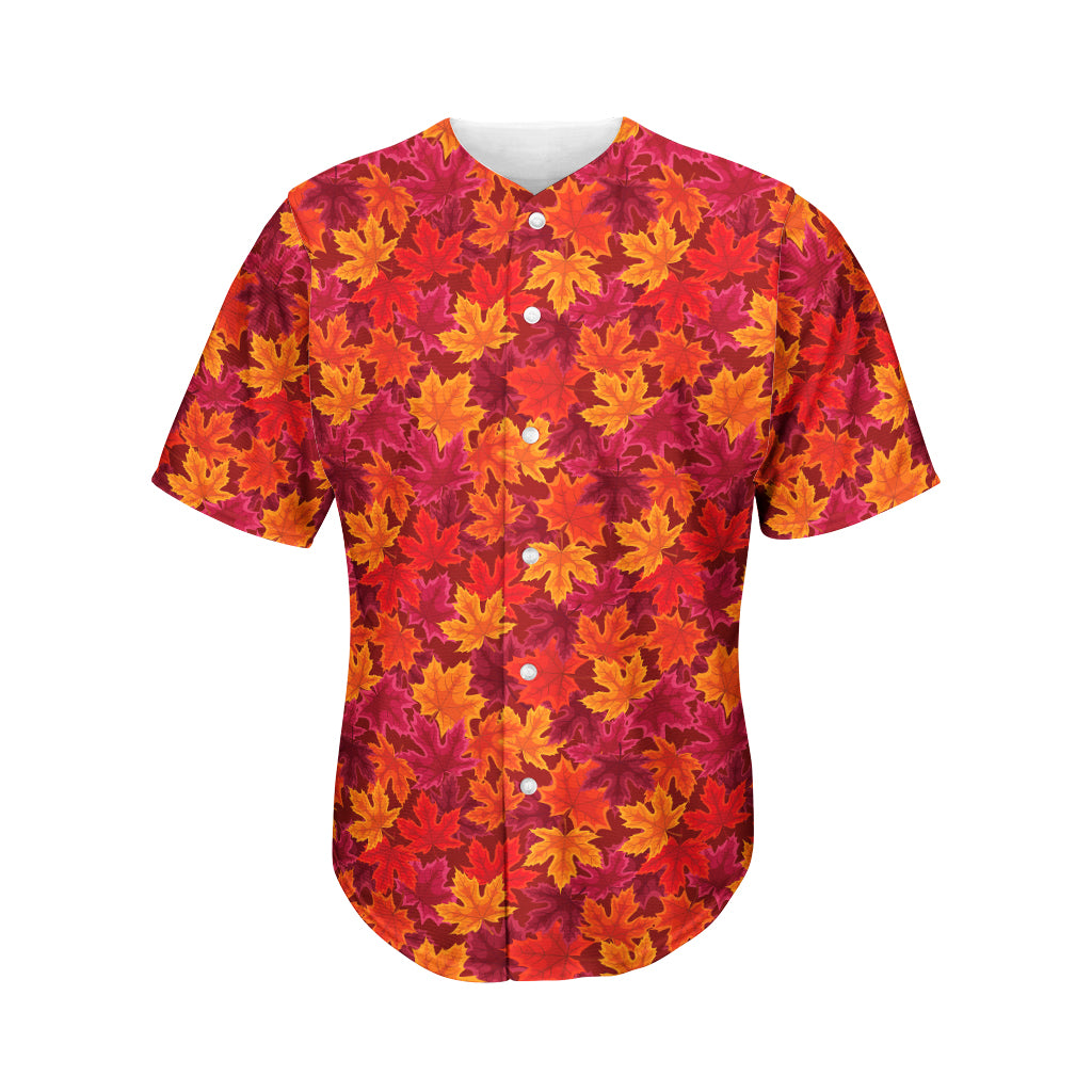 Autumn Maple Leaves Pattern Print Men's Baseball Jersey