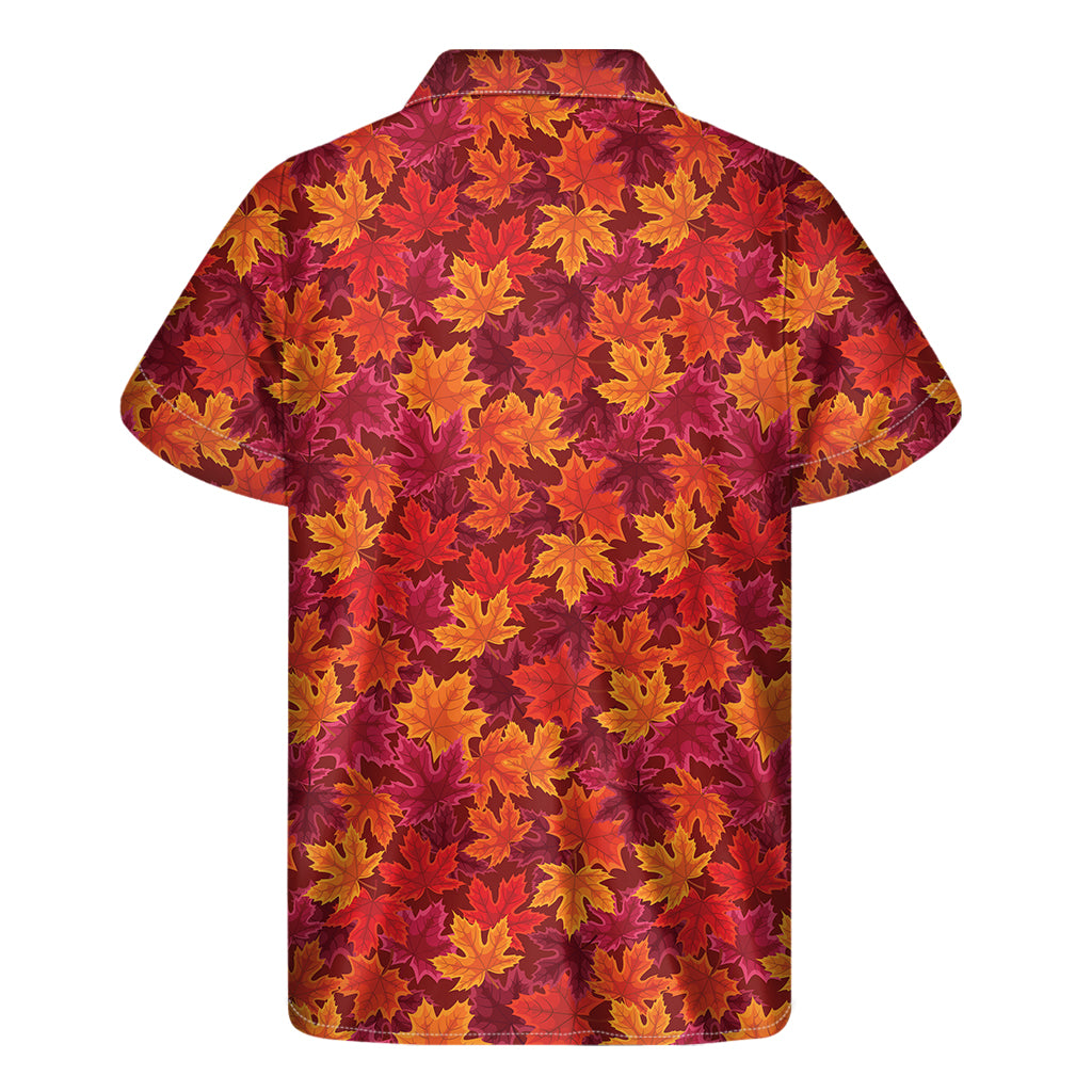 Autumn Maple Leaves Pattern Print Men's Short Sleeve Shirt