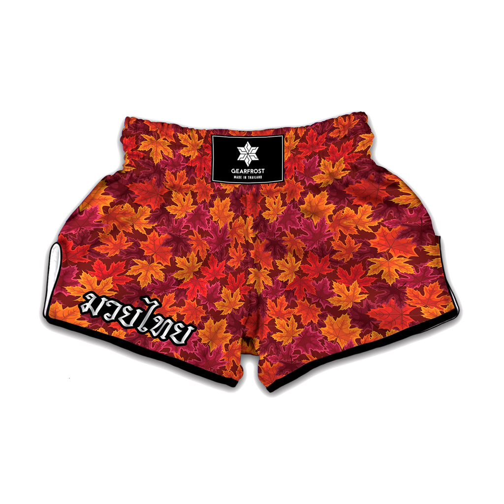 Autumn Maple Leaves Pattern Print Muay Thai Boxing Shorts