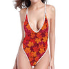 Autumn Maple Leaves Pattern Print One Piece High Cut Swimsuit