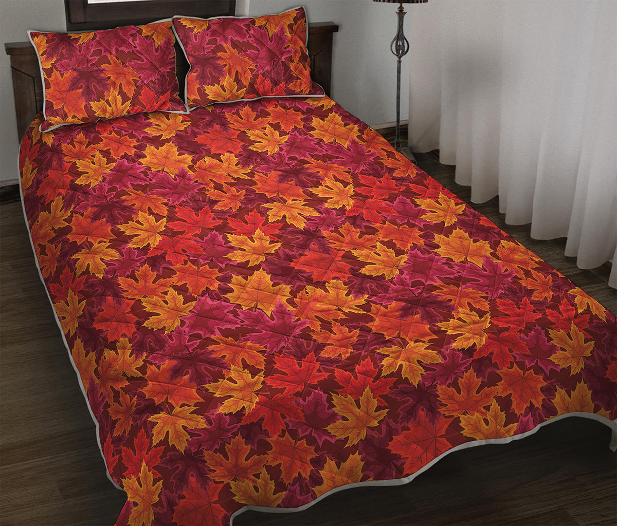 Autumn Maple Leaves Pattern Print Quilt Bed Set