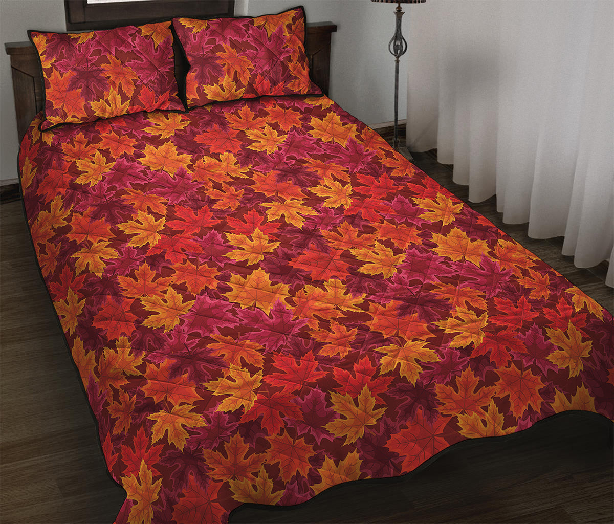 Autumn Maple Leaves Pattern Print Quilt Bed Set