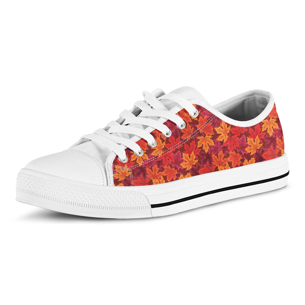 Autumn Maple Leaves Pattern Print White Low Top Shoes