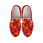 Autumn Maple Leaves Pattern Print White Slip On Shoes