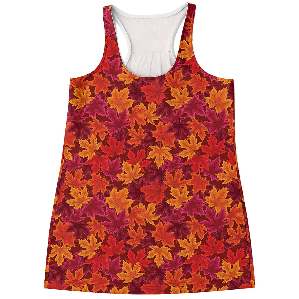 Autumn Maple Leaves Pattern Print Women's Racerback Tank Top