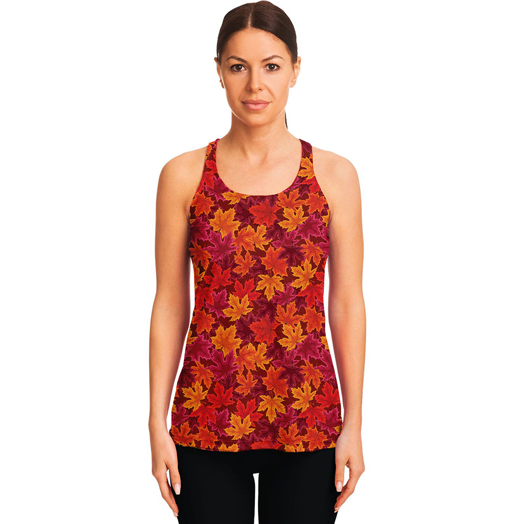 Autumn Maple Leaves Pattern Print Women's Racerback Tank Top