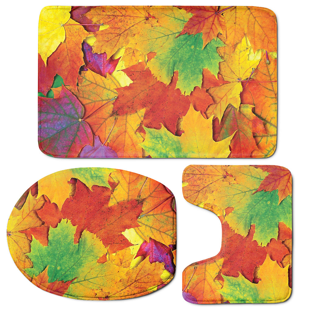 Autumn Maple Leaves Print 3 Piece Bath Mat Set