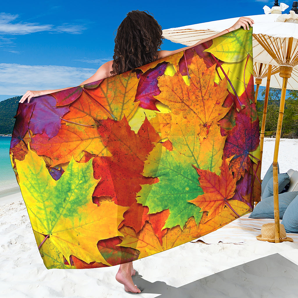 Autumn Maple Leaves Print Beach Sarong Wrap