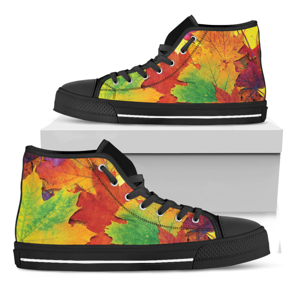 Autumn Maple Leaves Print Black High Top Shoes