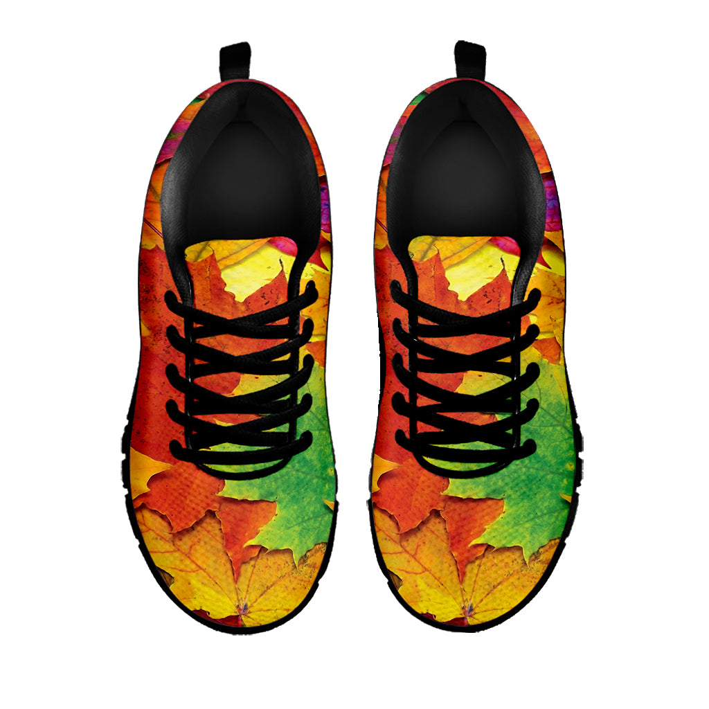 Autumn Maple Leaves Print Black Sneakers