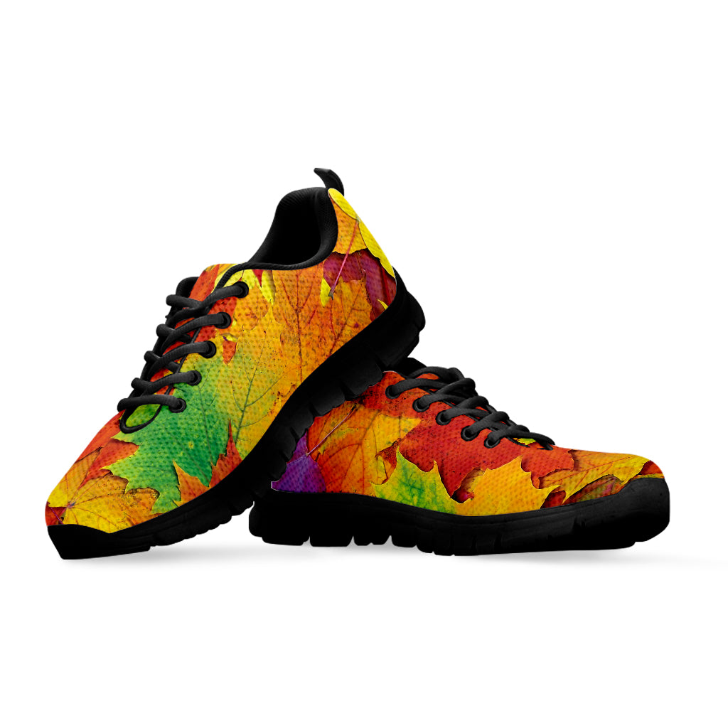 Autumn Maple Leaves Print Black Sneakers