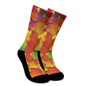 Autumn Maple Leaves Print Crew Socks