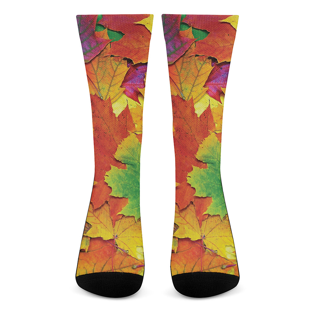 Autumn Maple Leaves Print Crew Socks