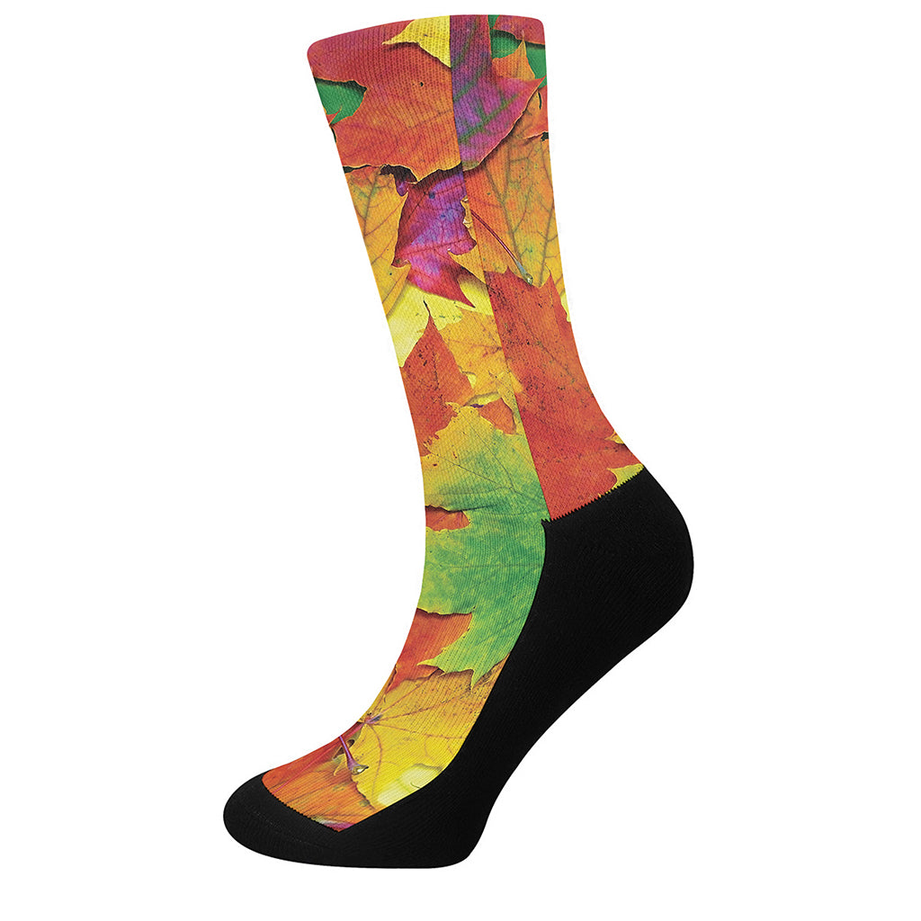 Autumn Maple Leaves Print Crew Socks