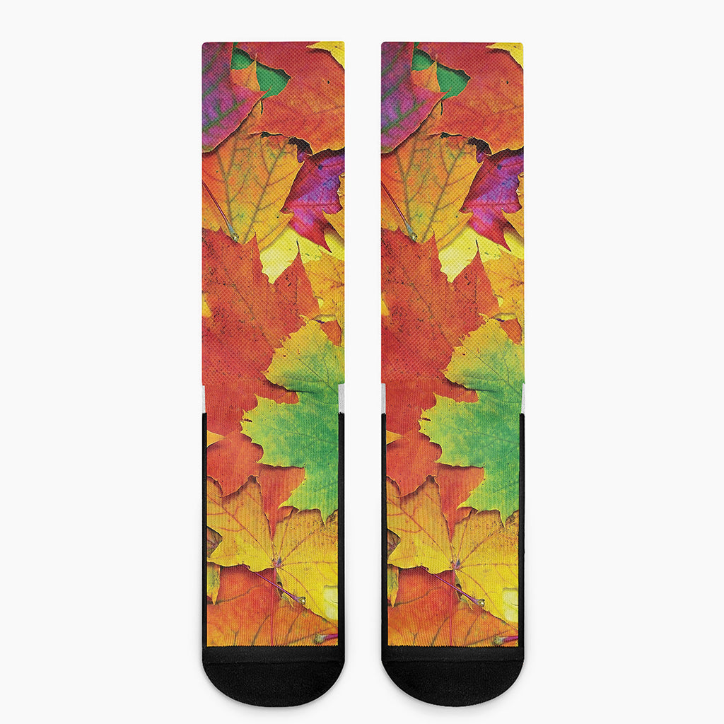 Autumn Maple Leaves Print Crew Socks