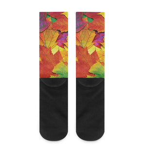 Autumn Maple Leaves Print Crew Socks