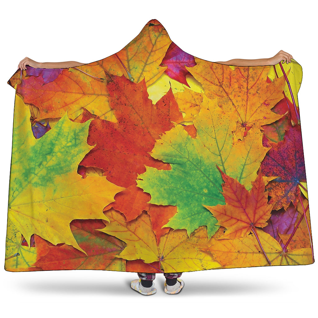 Autumn Maple Leaves Print Hooded Blanket