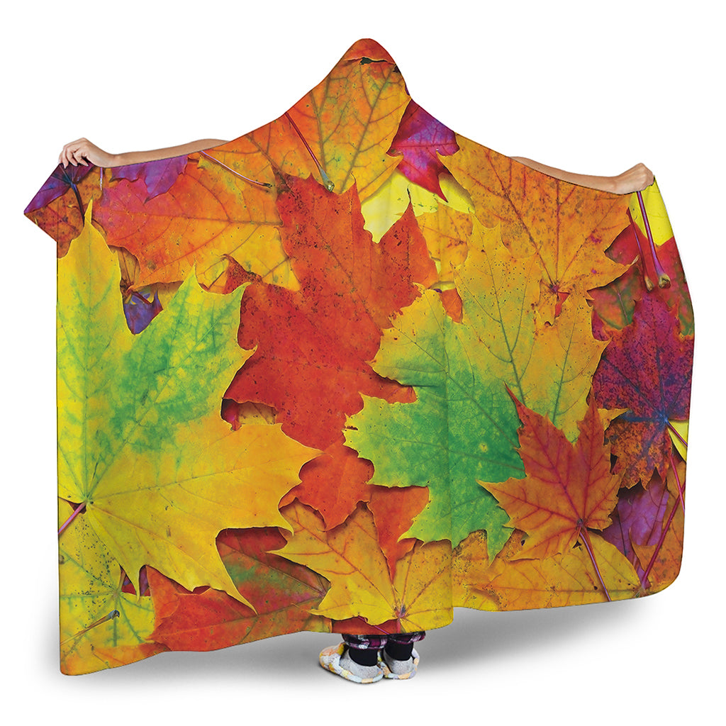 Autumn Maple Leaves Print Hooded Blanket