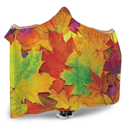 Autumn Maple Leaves Print Hooded Blanket