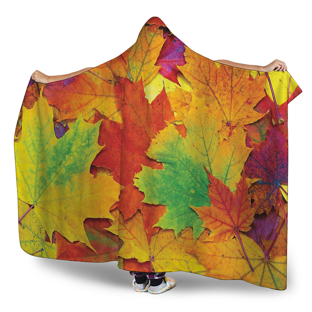 Autumn Maple Leaves Print Hooded Blanket