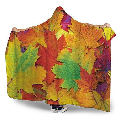 Autumn Maple Leaves Print Hooded Blanket