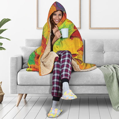 Autumn Maple Leaves Print Hooded Blanket