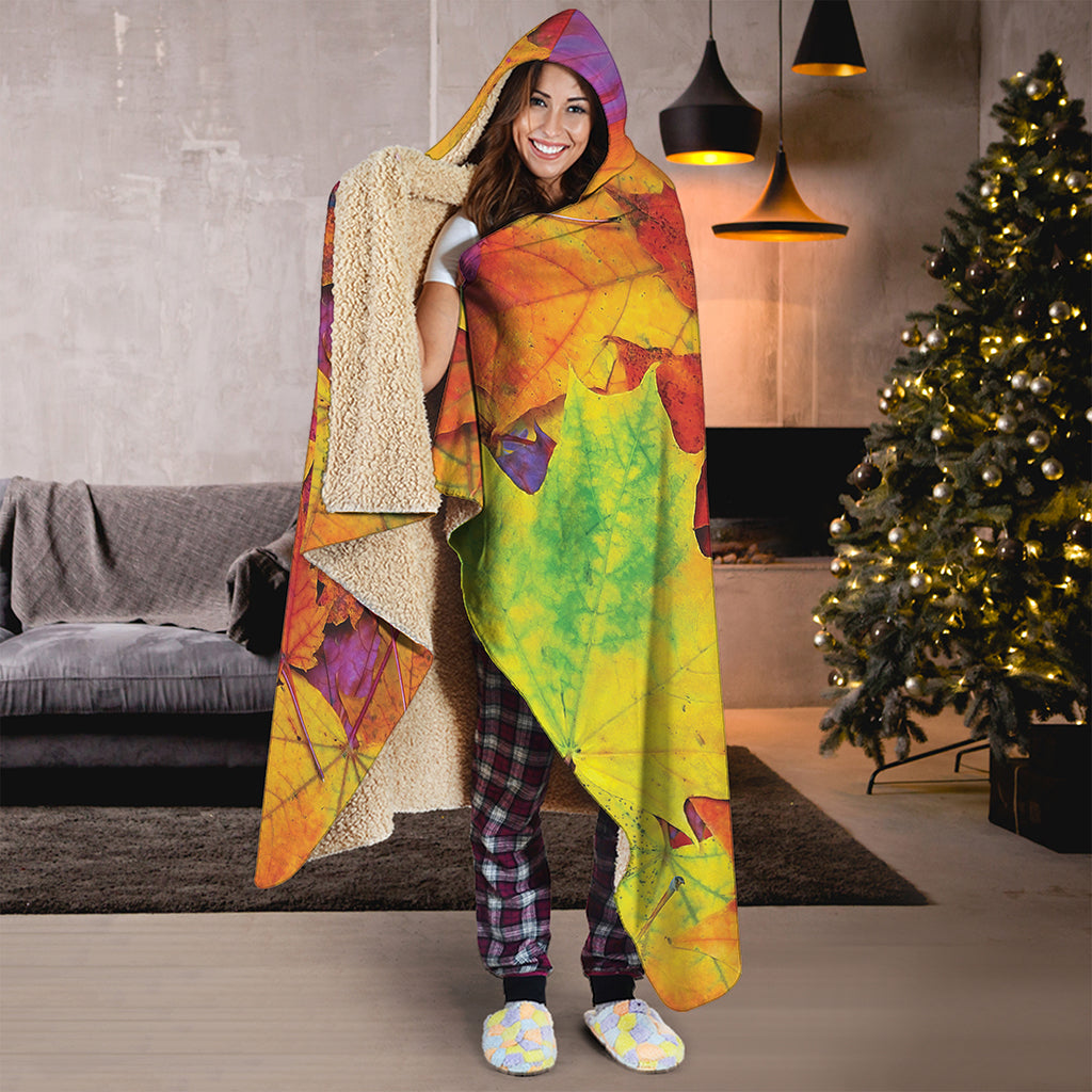 Autumn Maple Leaves Print Hooded Blanket