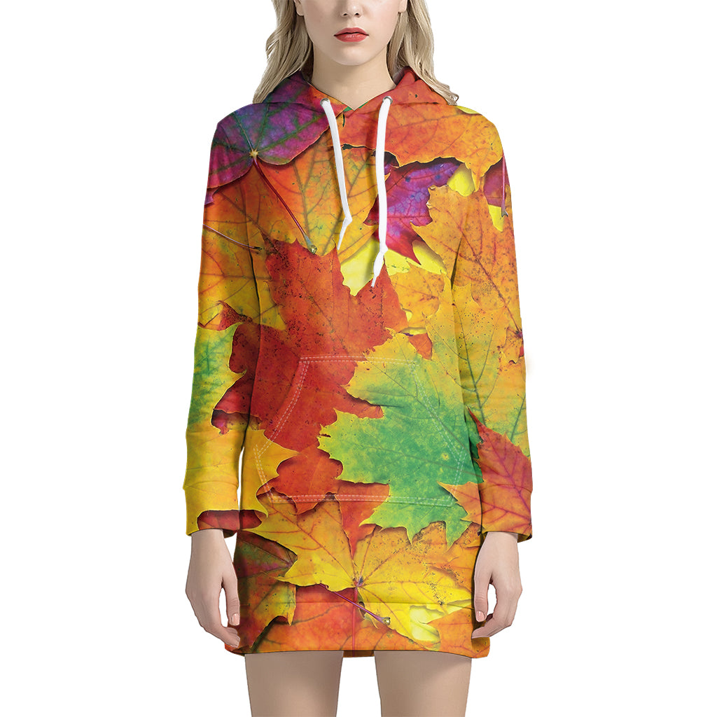 Autumn Maple Leaves Print Hoodie Dress