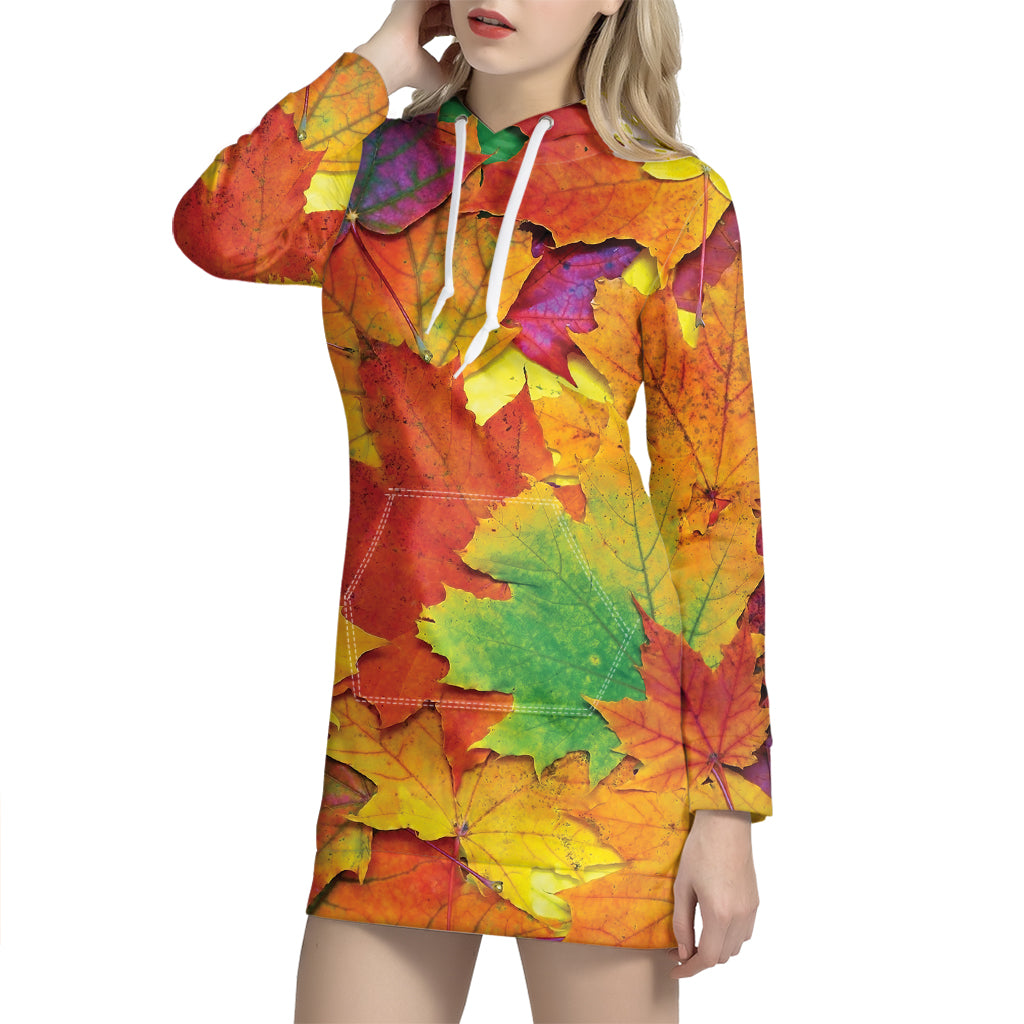 Autumn Maple Leaves Print Hoodie Dress