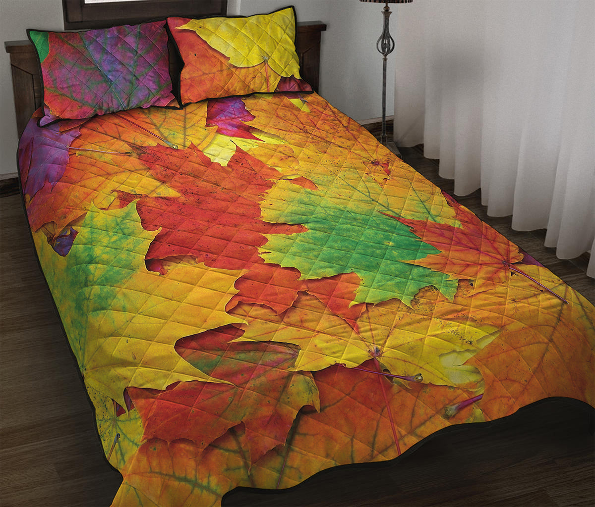 Autumn Maple Leaves Print Quilt Bed Set
