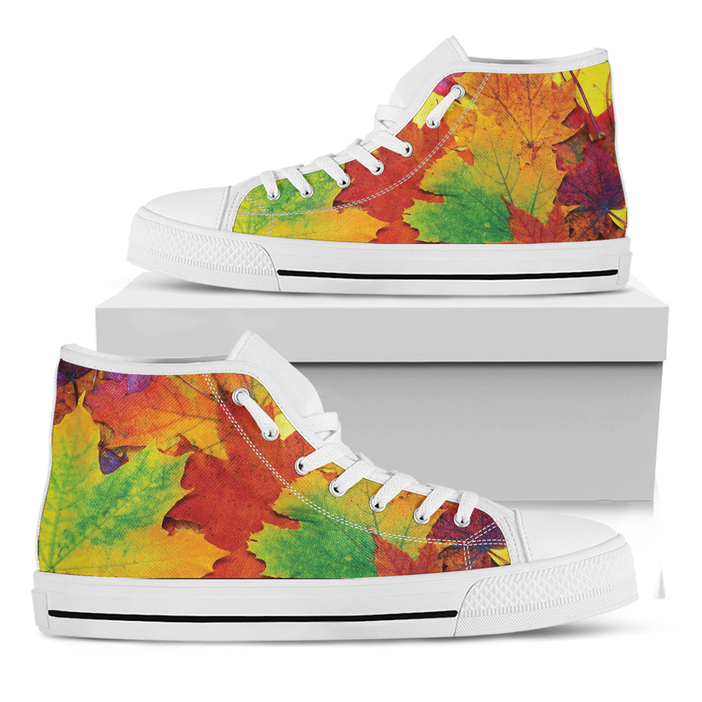 Autumn Maple Leaves Print White High Top Shoes