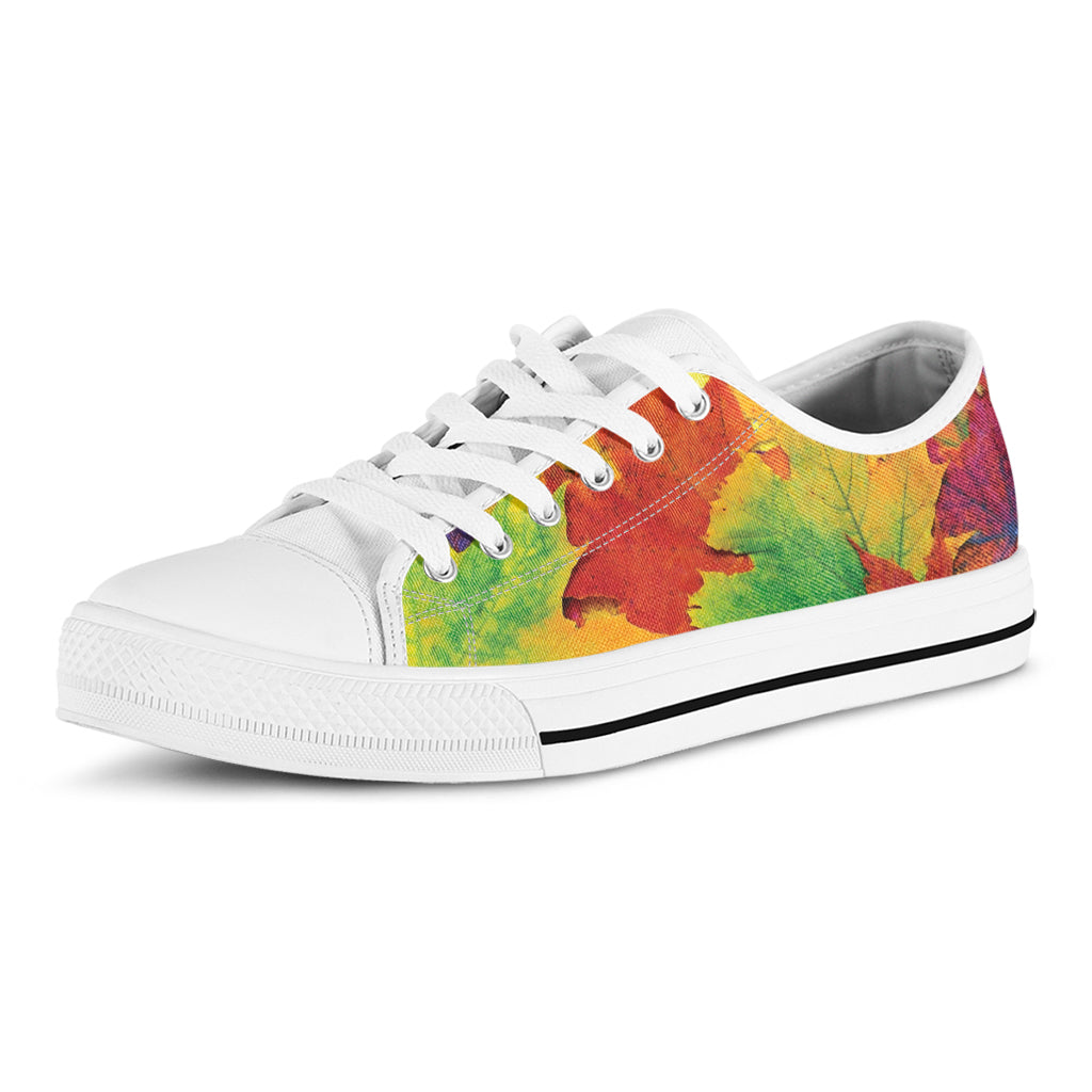 Autumn Maple Leaves Print White Low Top Shoes