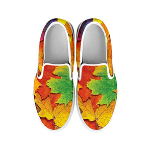 Autumn Maple Leaves Print White Slip On Shoes