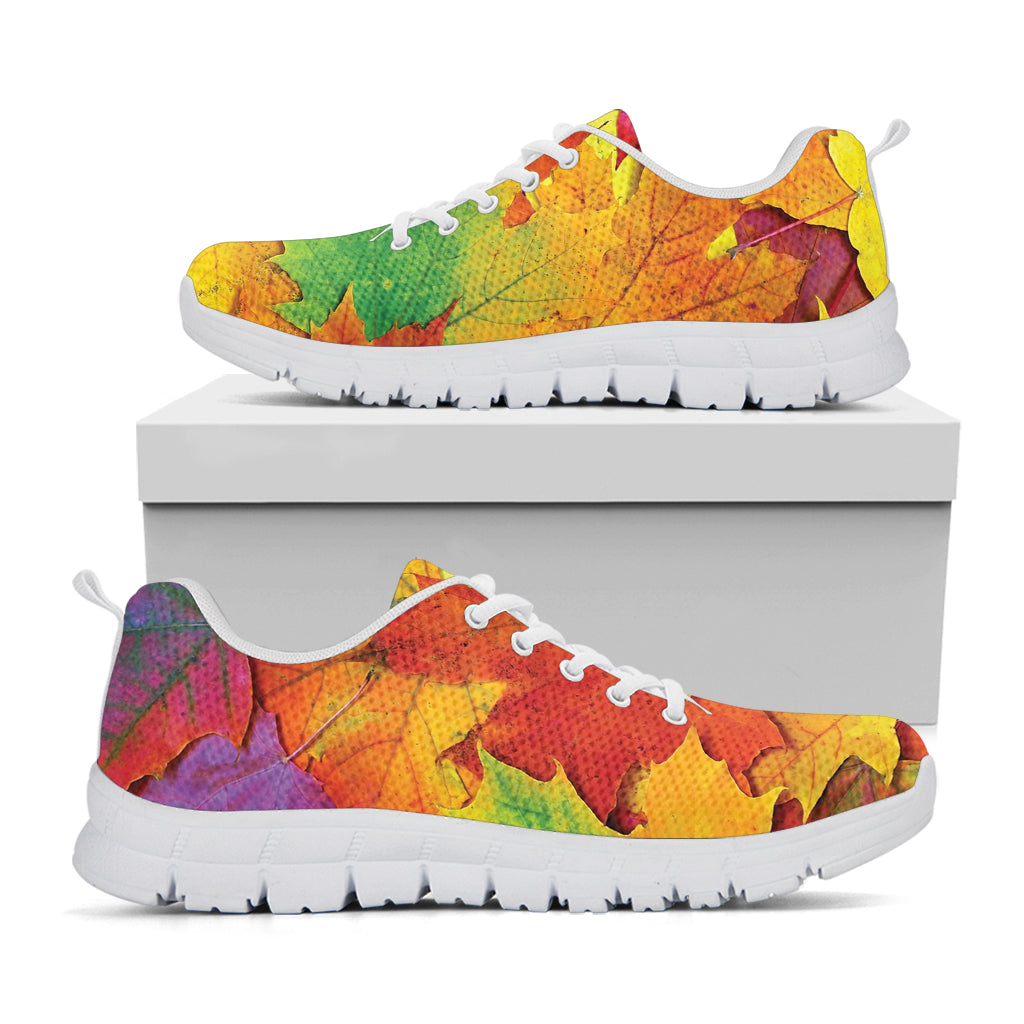 Autumn Maple Leaves Print White Sneakers