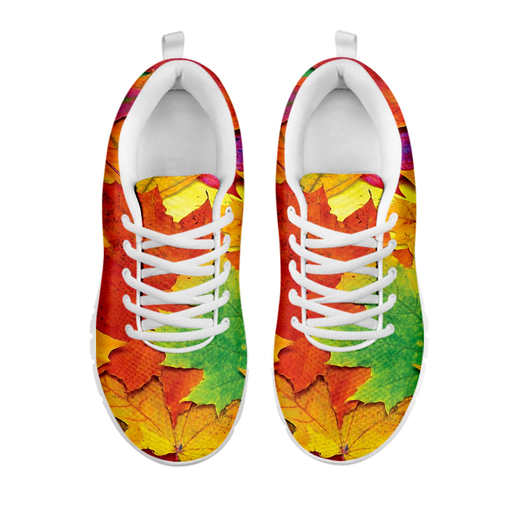 Autumn Maple Leaves Print White Sneakers