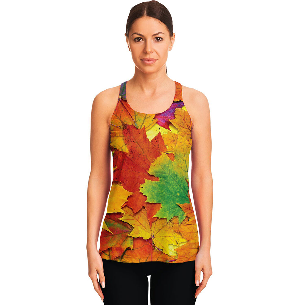 Autumn Maple Leaves Print Women's Racerback Tank Top