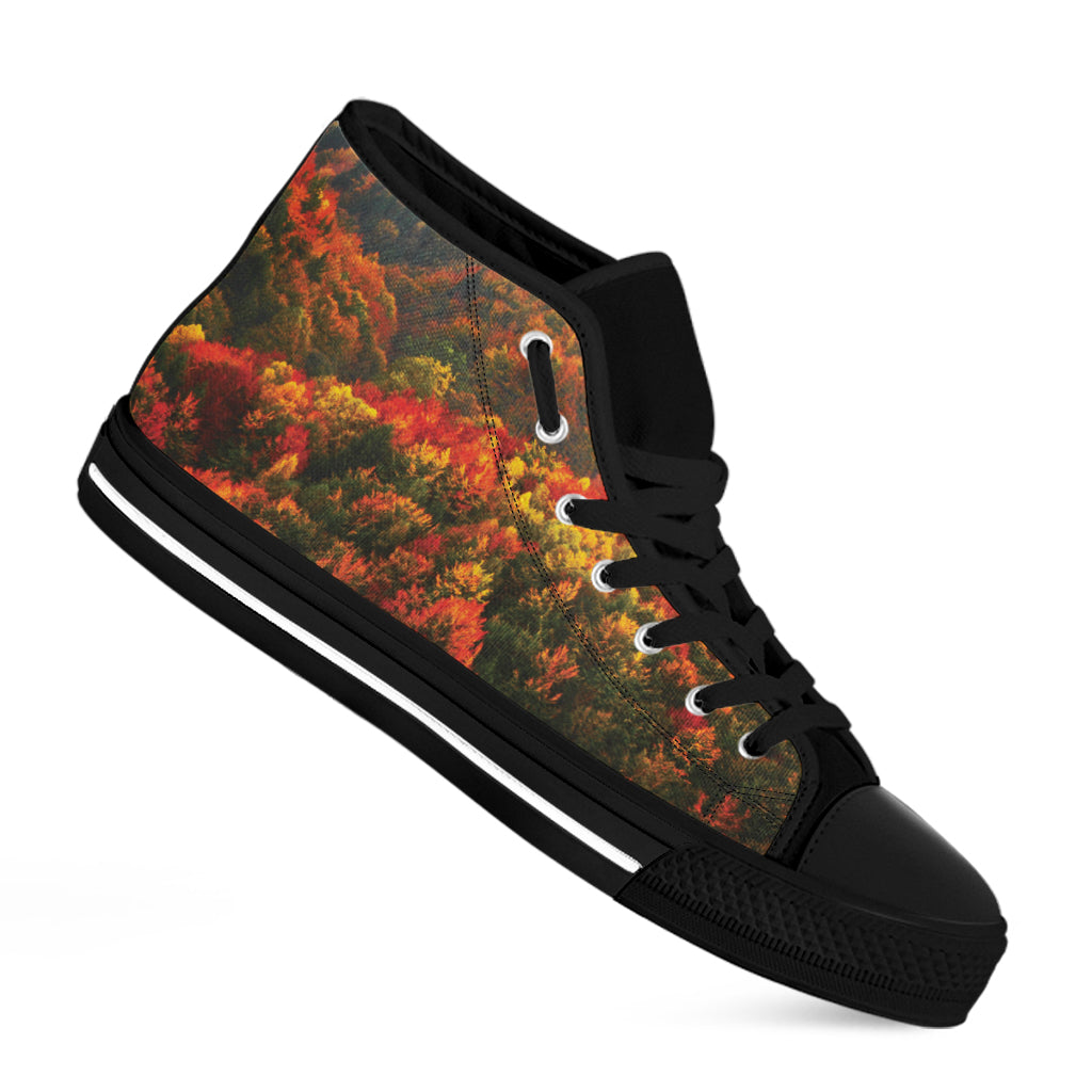 Autumn Mountain Print Black High Top Shoes