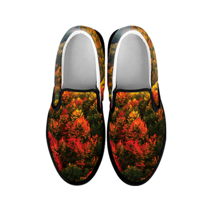 Autumn Mountain Print Black Slip On Shoes