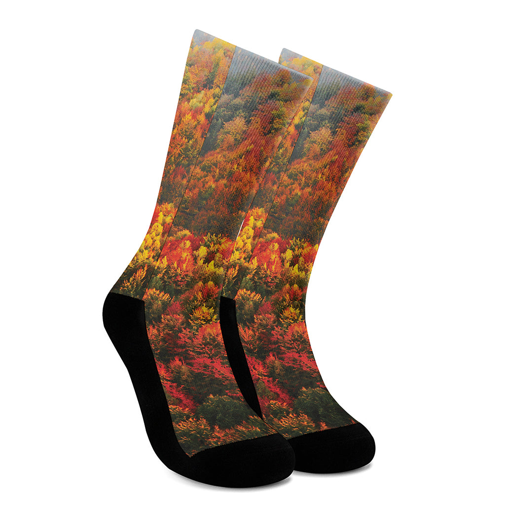 Autumn Mountain Print Crew Socks